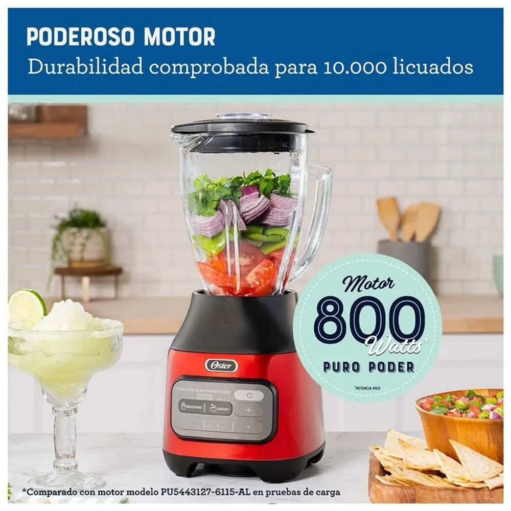 Licuadora Oster con Motor Reversible Vaso de Vidrio