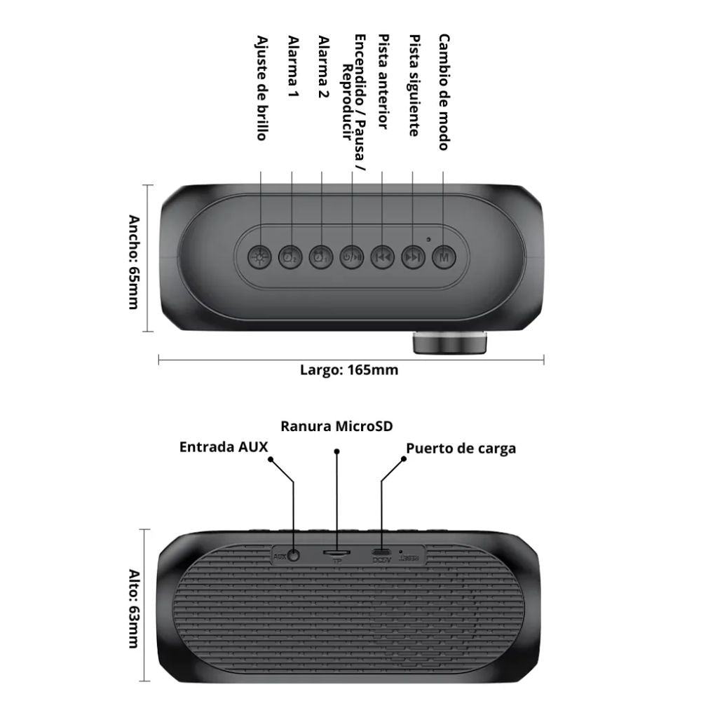 Parlante S8 Bluetooth con Reloj Despertador