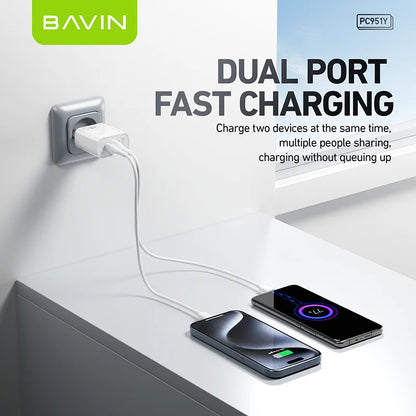 Cargador BAVIN 20W Doble Puerto PD + QC 3.0 | Carga Rápida para iPhone y Android
