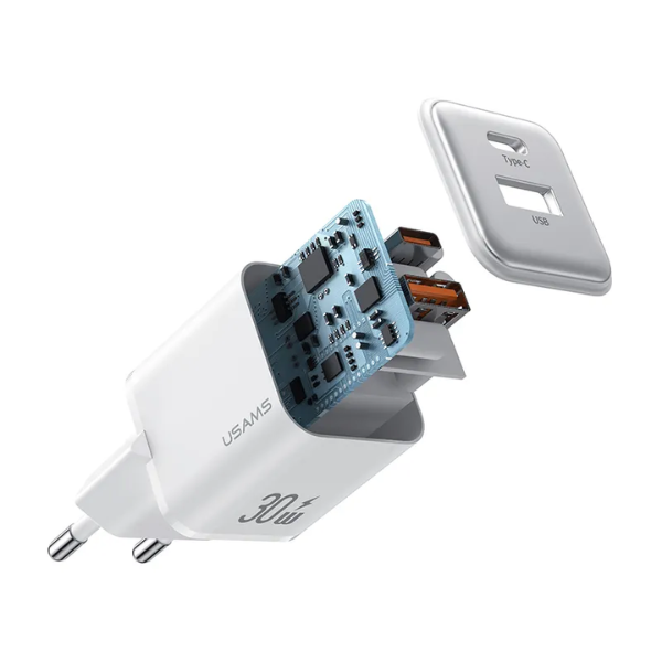 Cargador USAMS US-CC189 30W | Carga Rápida USB-C PD DOBLE PUERTO