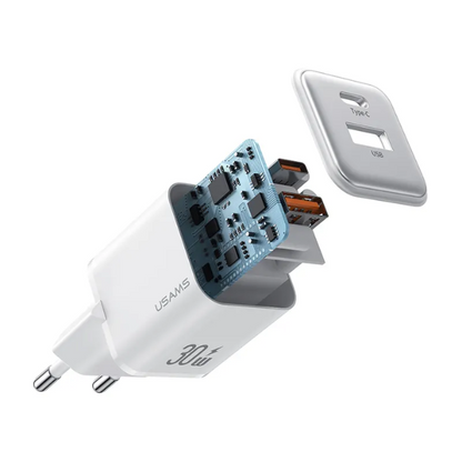 Cargador USAMS US-CC189 30W | Carga Rápida USB-C PD DOBLE PUERTO